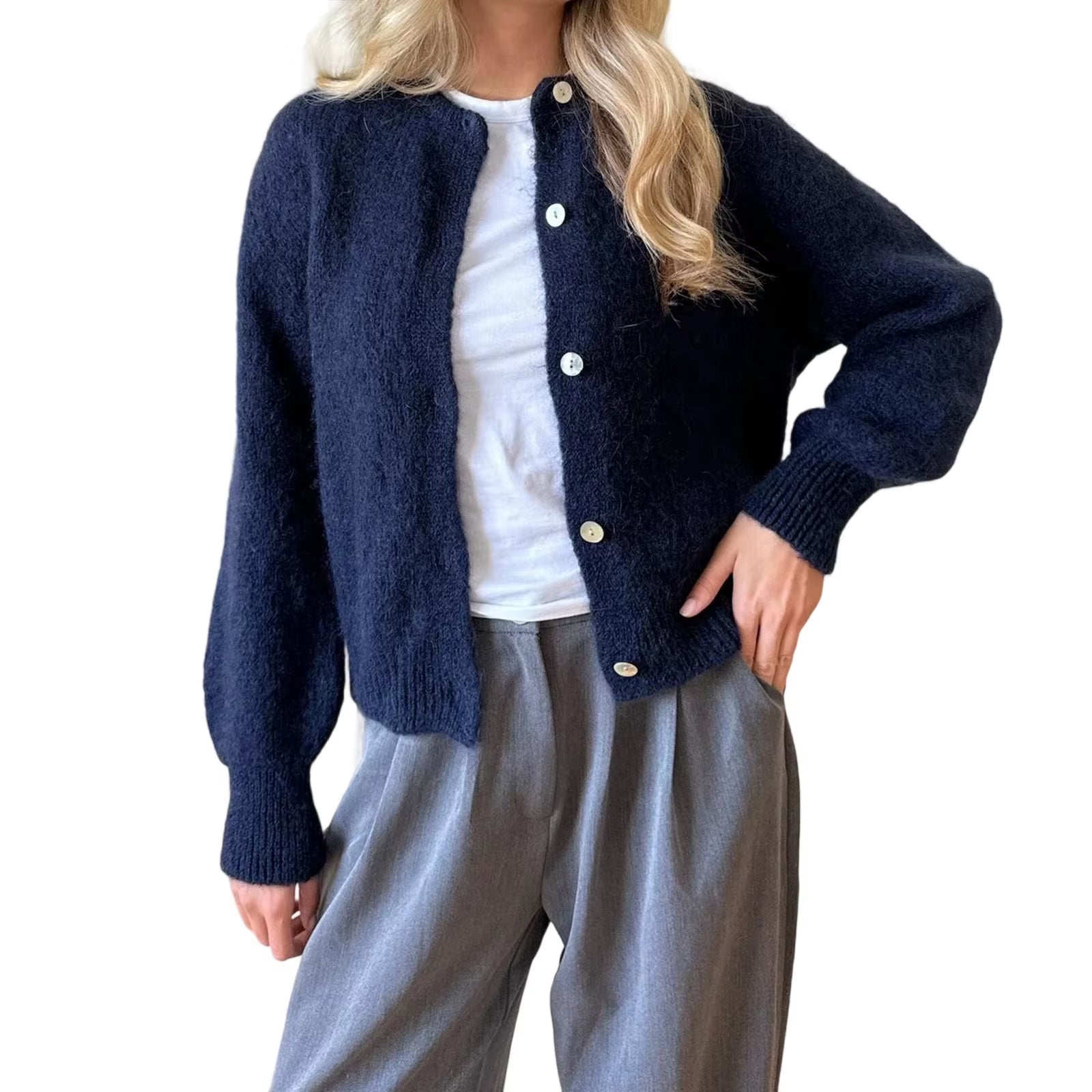 Pull cardigan femme automne – Style rétro Y2K, maille unie à boutons, look tendance