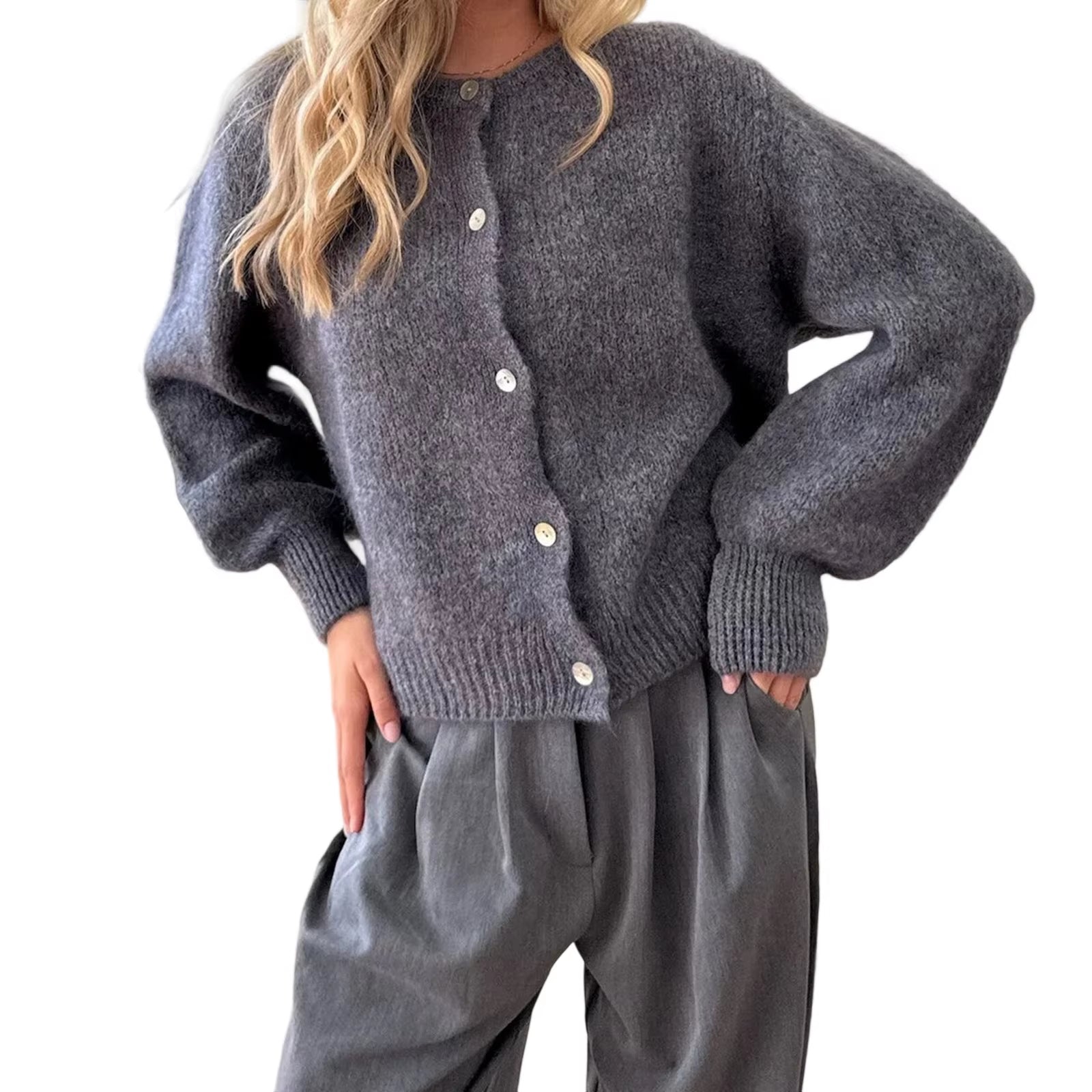 Pull cardigan femme automne – Style rétro Y2K, maille unie à boutons, look tendance