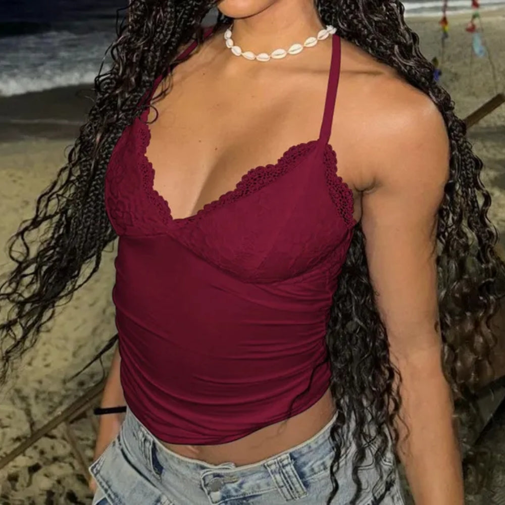 Women’s Lace Halter V-Neck Tank Top