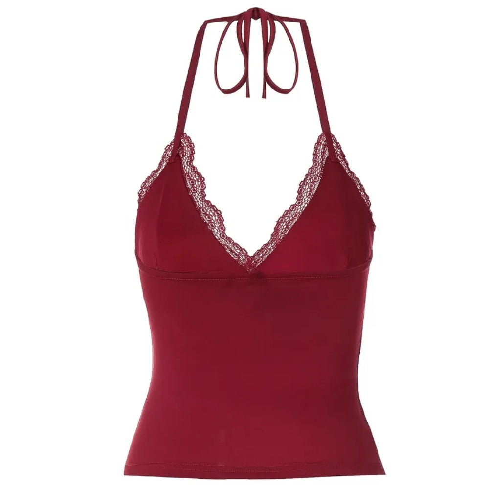 Women’s Lace Halter V-Neck Tank Top