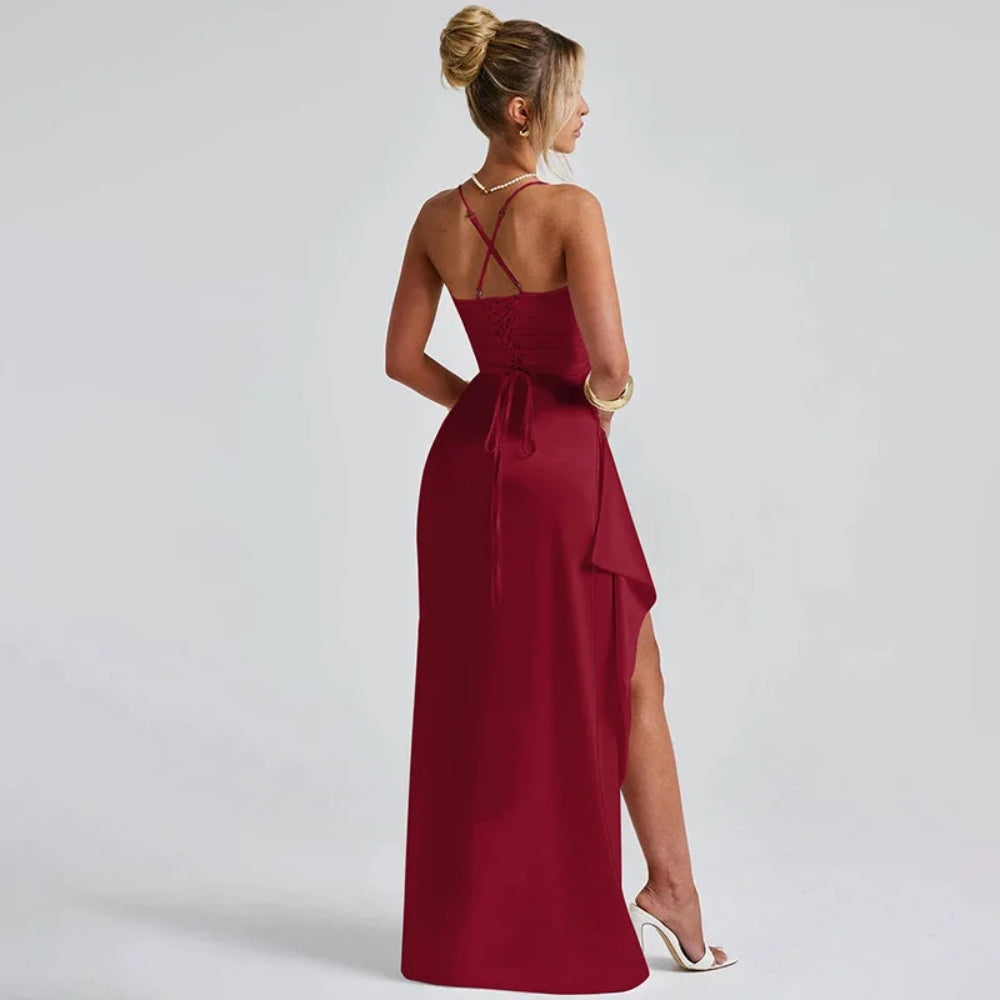 Women’s Spaghetti Strap Backless Slit Maxi Dress