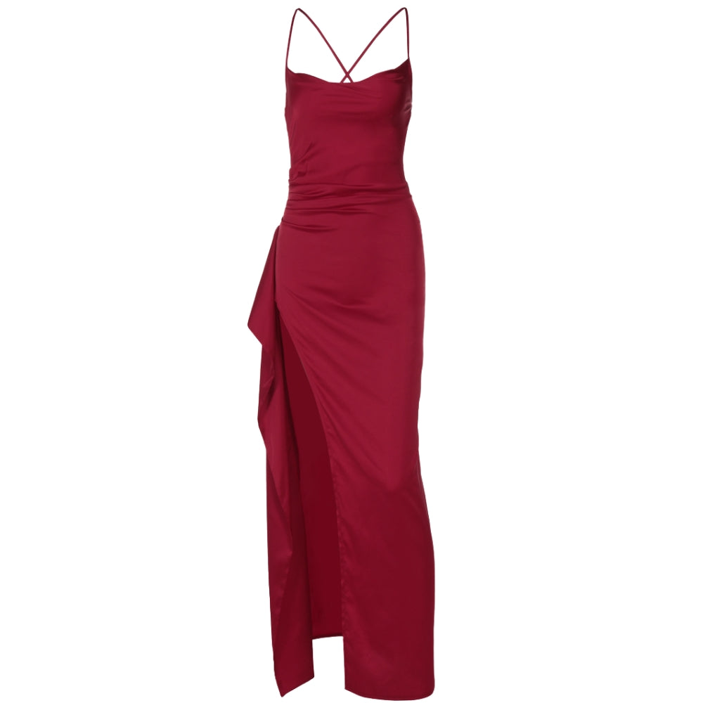 Women’s Spaghetti Strap Backless Slit Maxi Dress