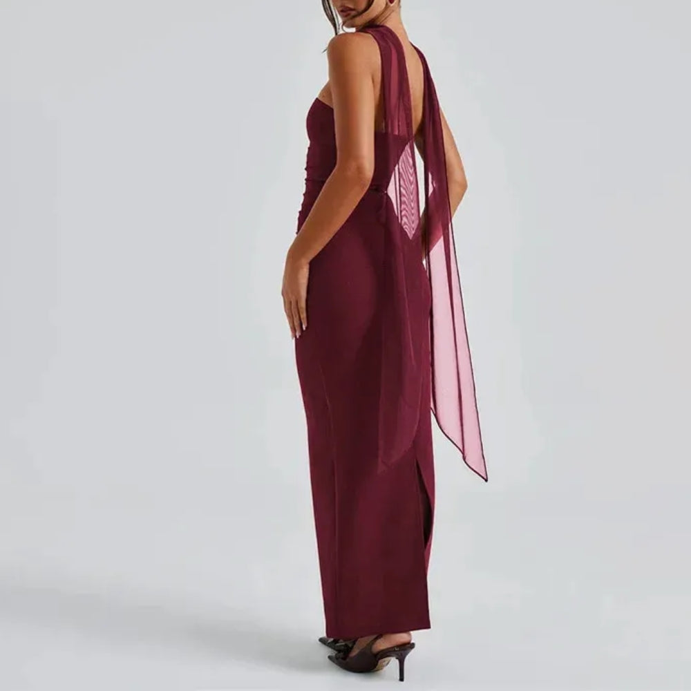 **Women’s Strapless Backless Mesh Bodycon Maxi Dress**