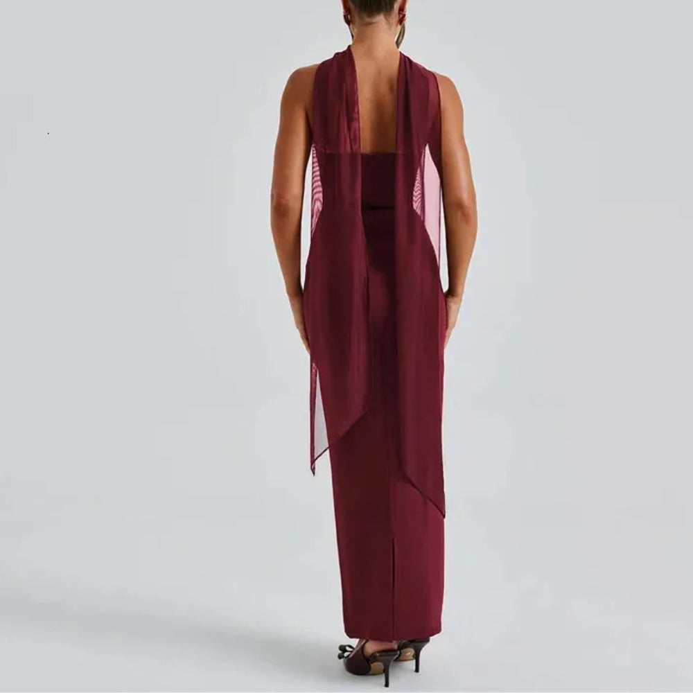 **Women’s Strapless Backless Mesh Bodycon Maxi Dress**