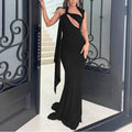Women’s Elegant One-Shoulder Ribbon Evening Dress