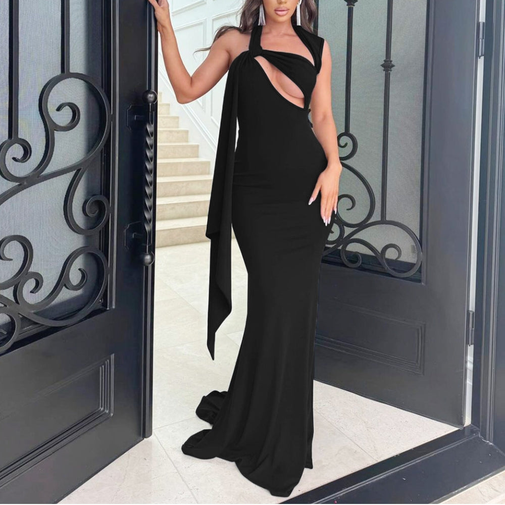 Women’s Elegant One-Shoulder Ribbon Evening Dress