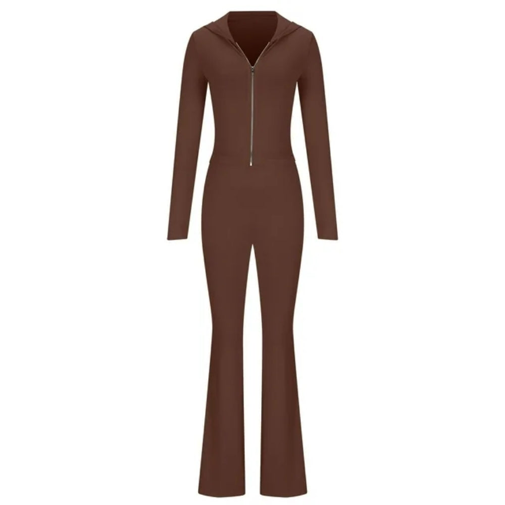 Women’s Casual Zip-Up Top and Flared Pants Set