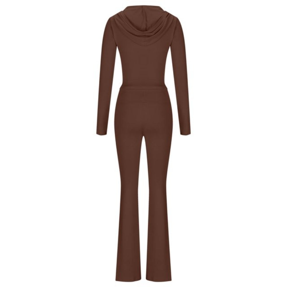 Women’s Casual Zip-Up Top and Flared Pants Set