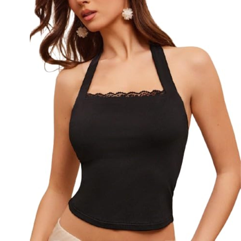 Women’s Halter Neck Lace Sleeveless Crop Top