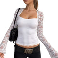 Women’s Floral Square Neck Lace-Trim Long Sleeve Top
