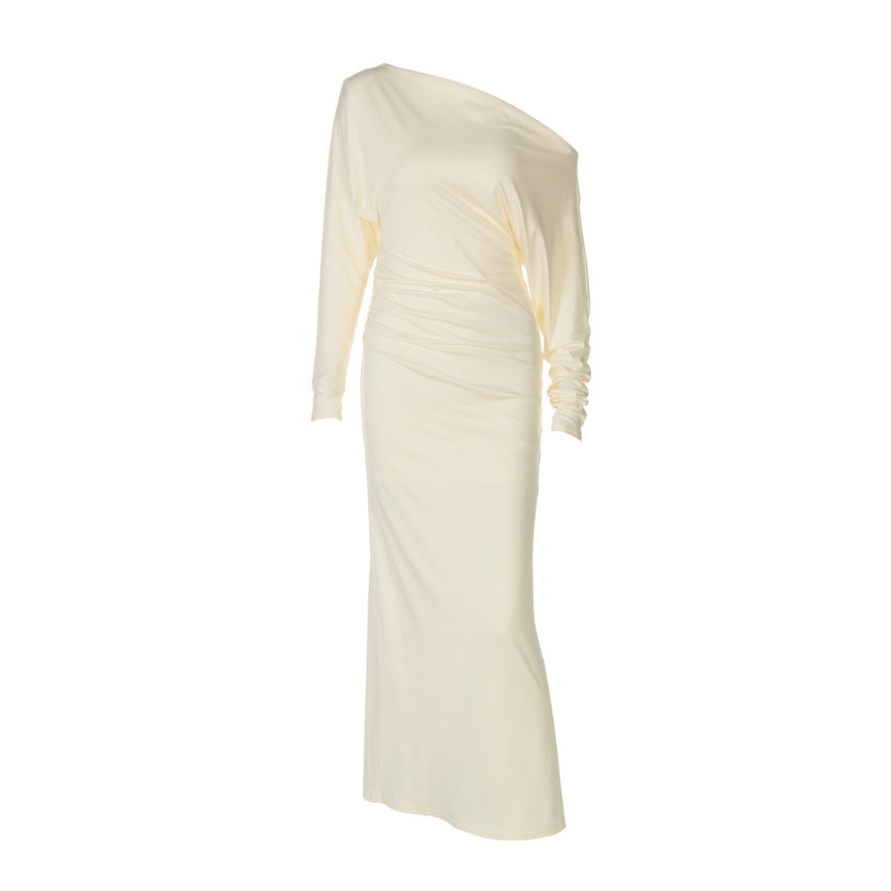 Women’s Elegant Diagonal Collar Long Maxi Dress