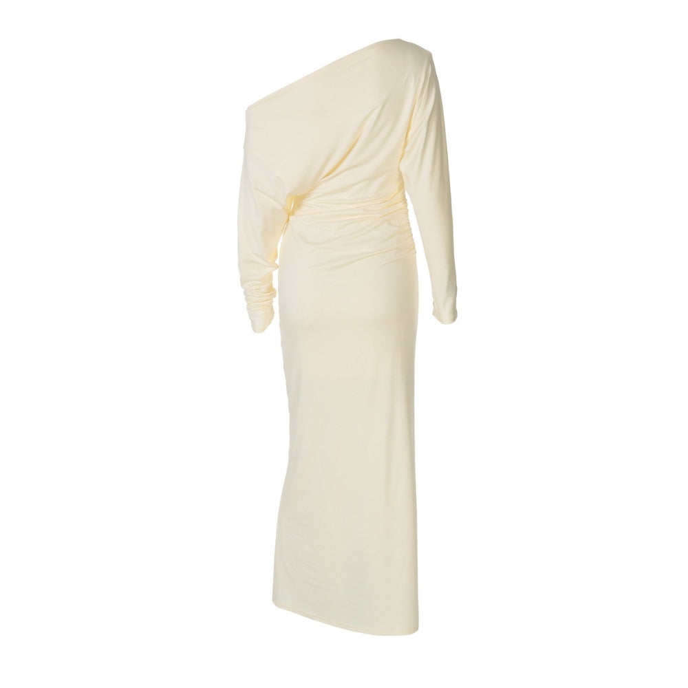 Women’s Elegant Diagonal Collar Long Maxi Dress