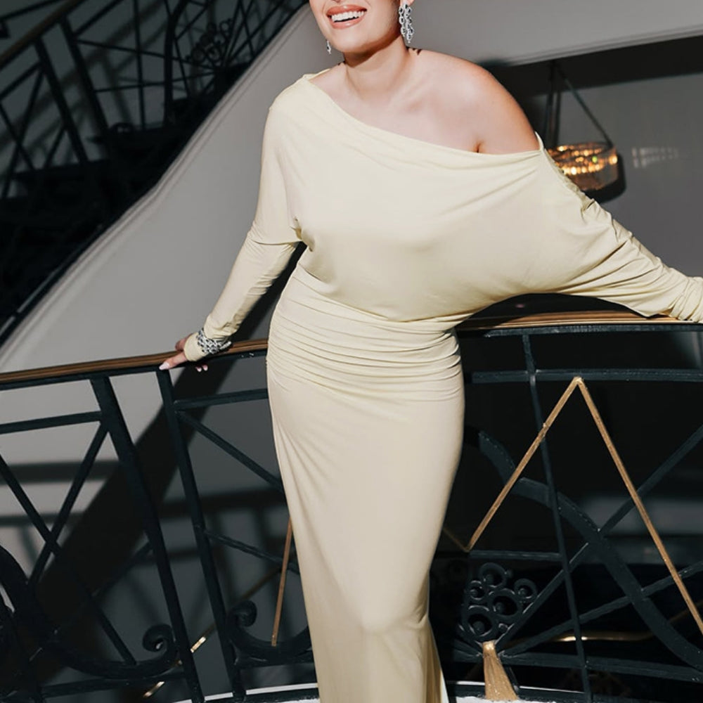 Women’s Elegant Diagonal Collar Long Maxi Dress