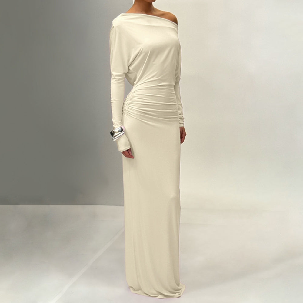 Women’s Elegant Diagonal Collar Long Maxi Dress