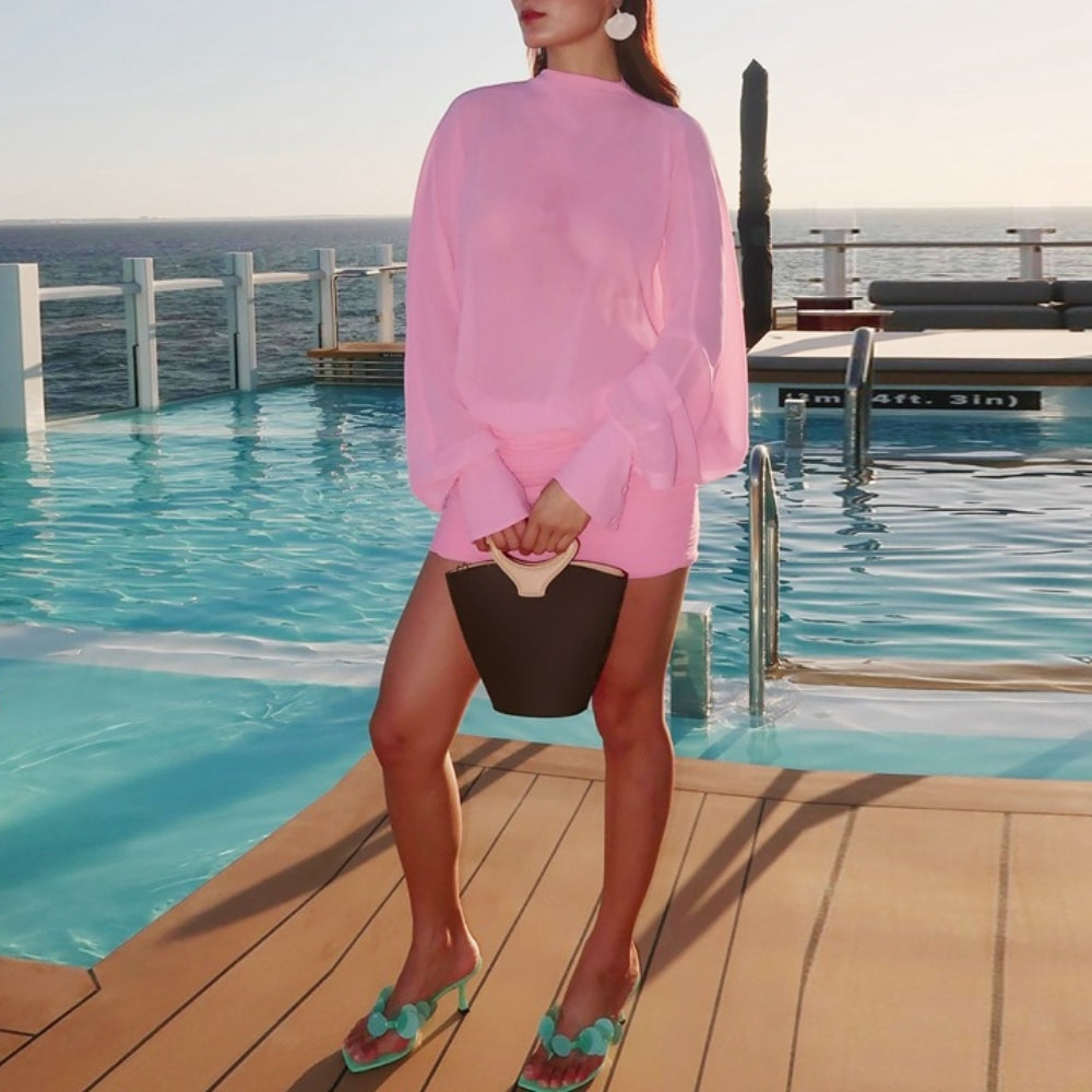 Women’s Chiffon Long Sleeve Draped Dress