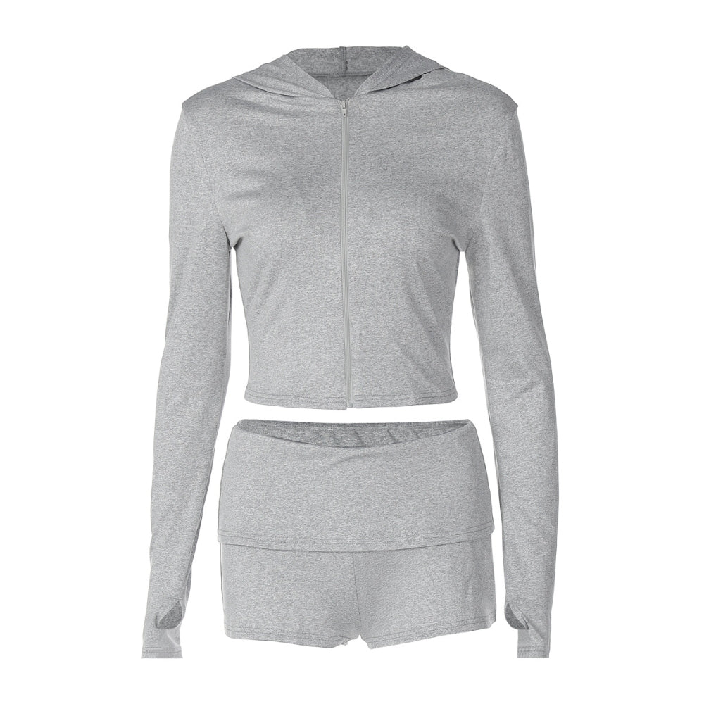 Women’s 2-Piece Tracksuit with Zipper Hoodie and Shorts