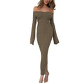Women’s Off-Shoulder Ribbed Knit Bodycon Midi Dress