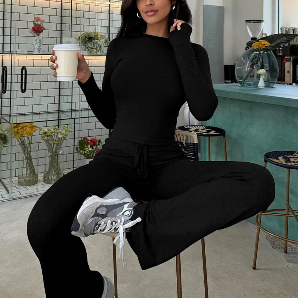 Women’s Casual 2-Piece Crop Top and Flare Pants Set