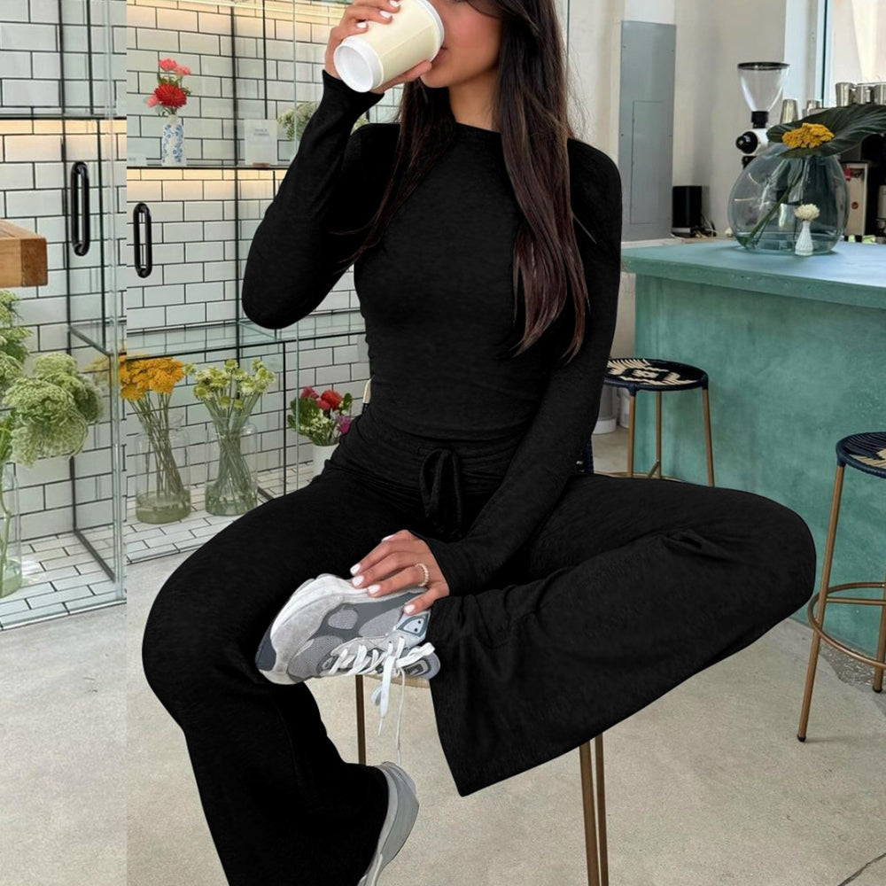 Women’s Casual 2-Piece Crop Top and Flare Pants Set