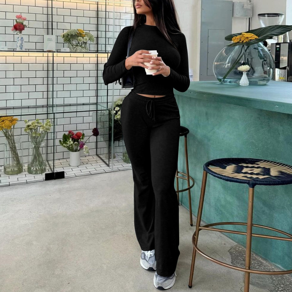 Women’s Casual 2-Piece Crop Top and Flare Pants Set