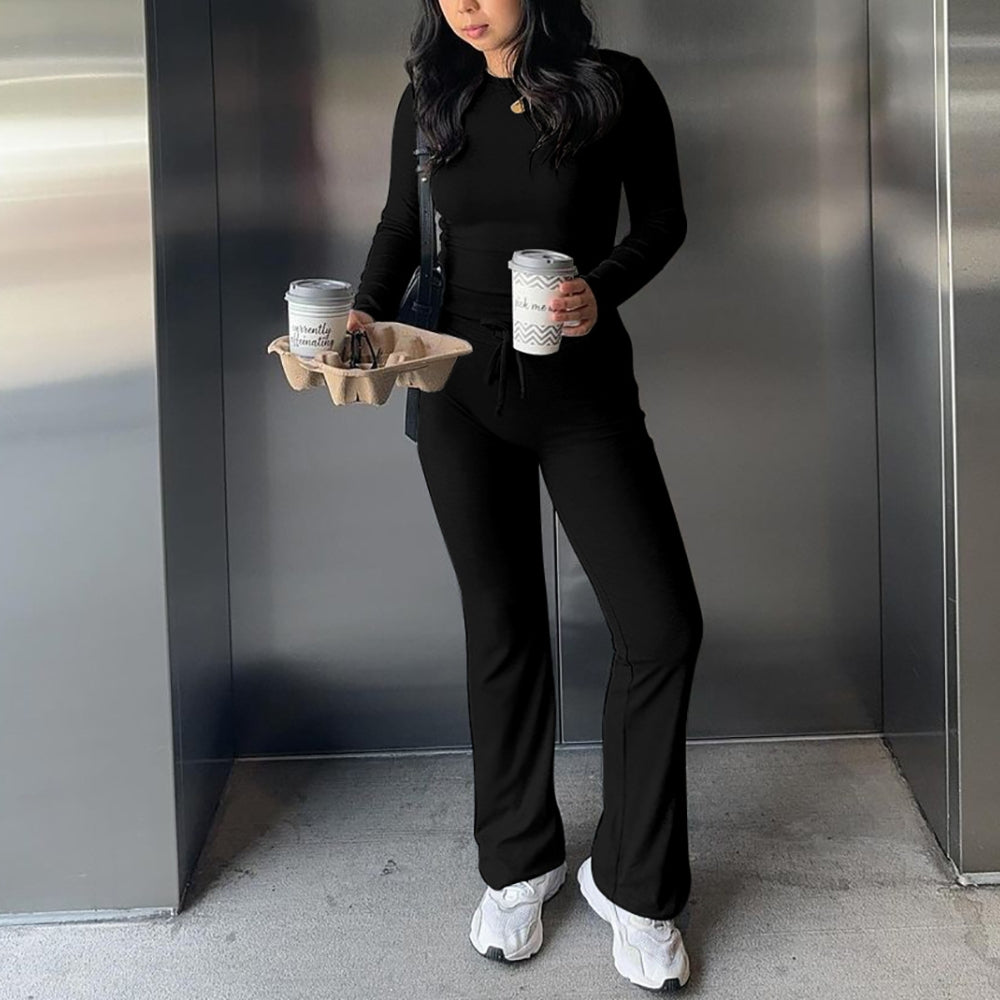 Women’s Casual 2-Piece Crop Top and Flare Pants Set