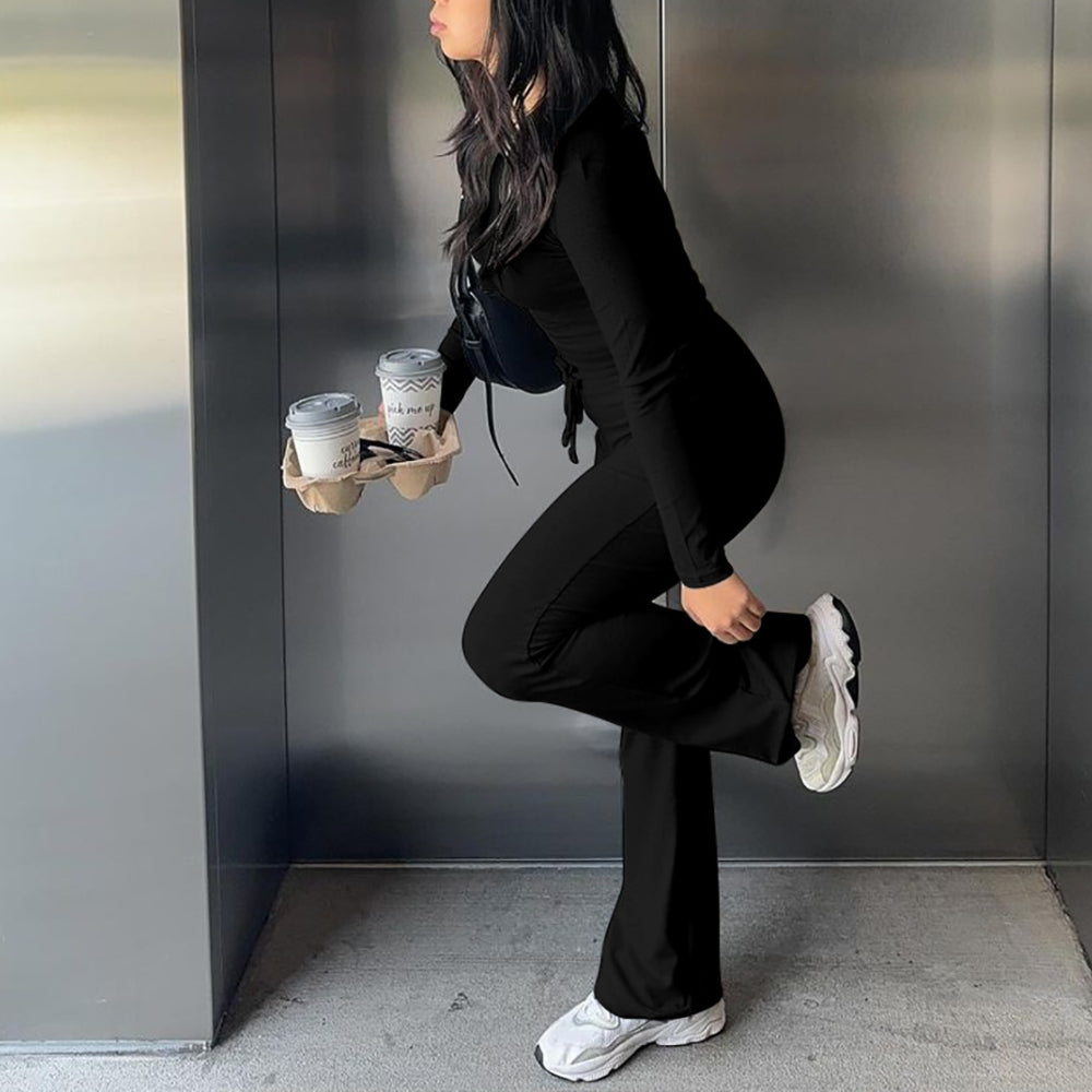 Women’s Casual 2-Piece Crop Top and Flare Pants Set