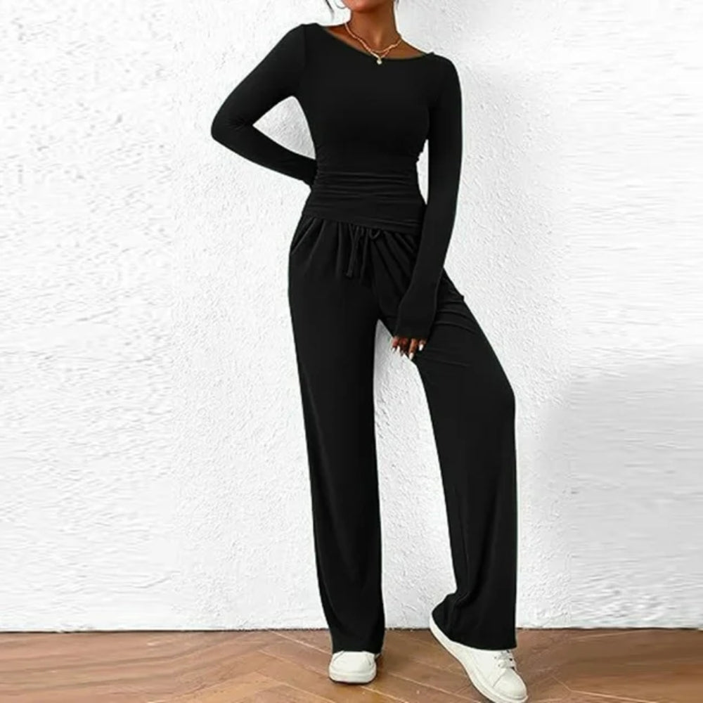 Women’s Casual 2-Piece Crop Top and Flare Pants Set
