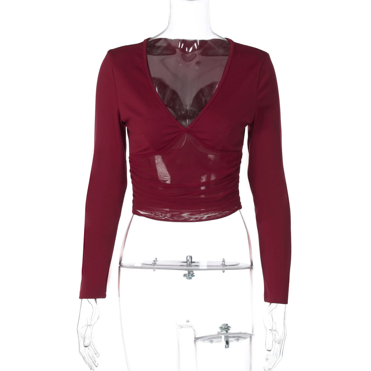 Women’s Deep V Mesh Long Sleeve Bodycon Top