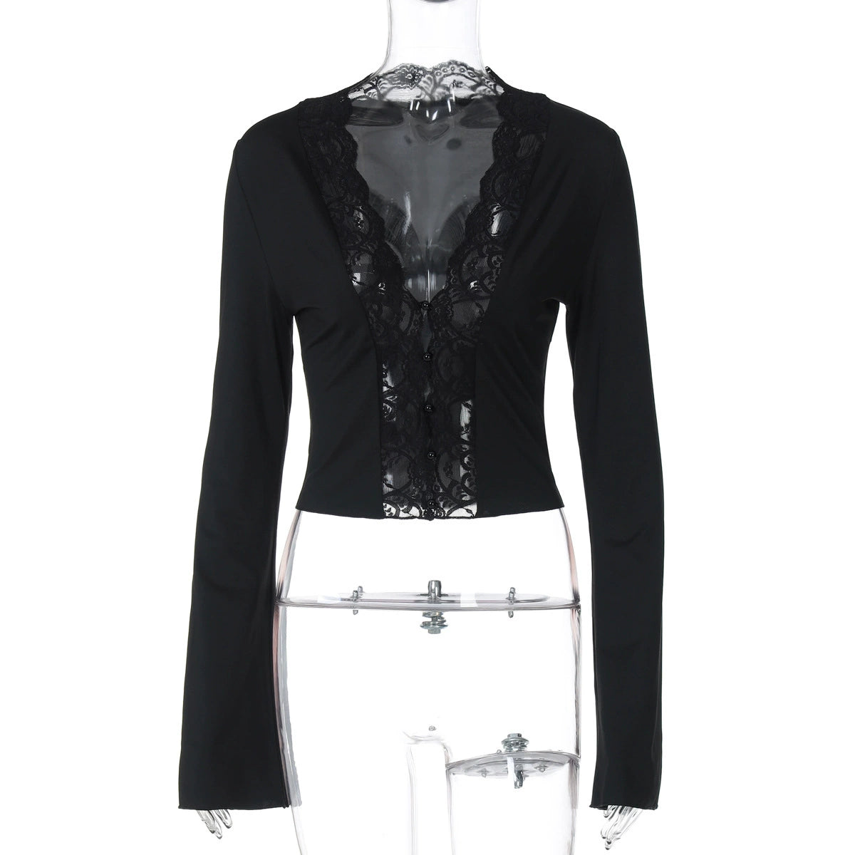 Women’s Long Sleeve Lace Deep V Button-Down Top