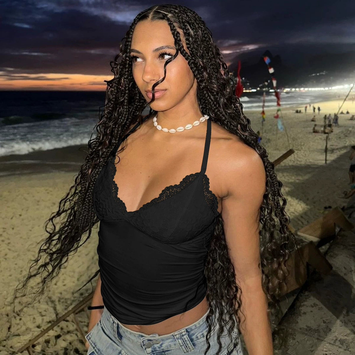 Women’s Lace Halter V-Neck Tank Top