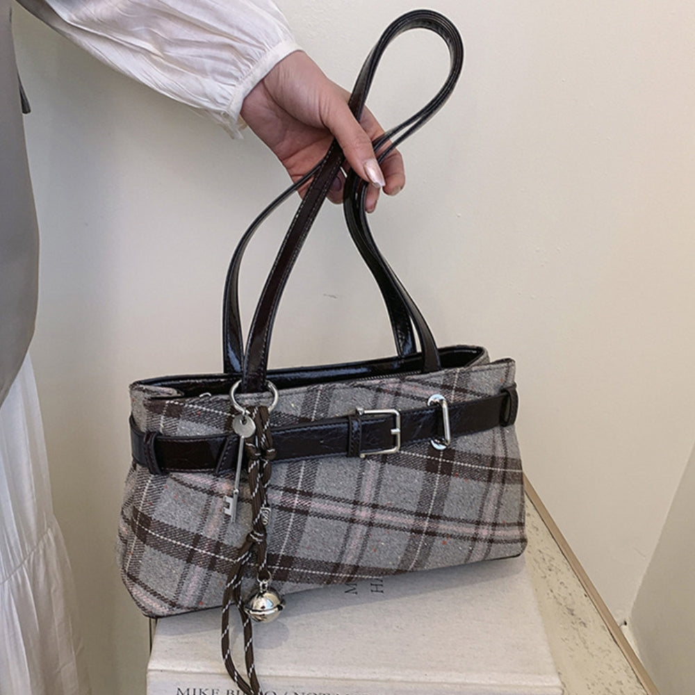 Women's Canvas Plaid Shoulder Handbag