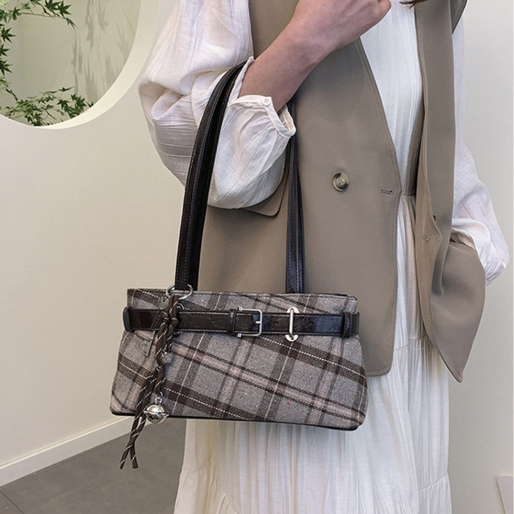 Women's Canvas Plaid Shoulder Handbag