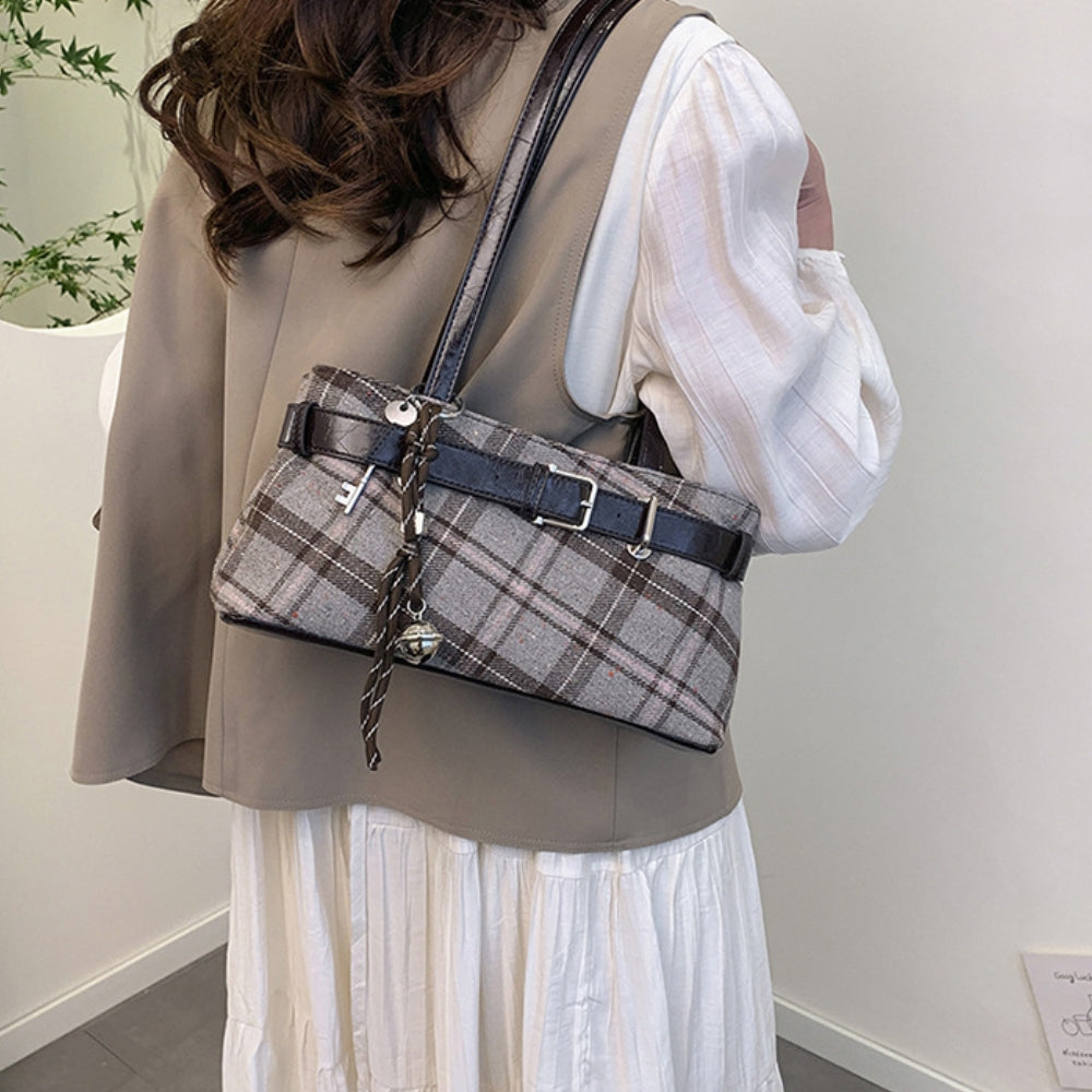 Women's Canvas Plaid Shoulder Handbag