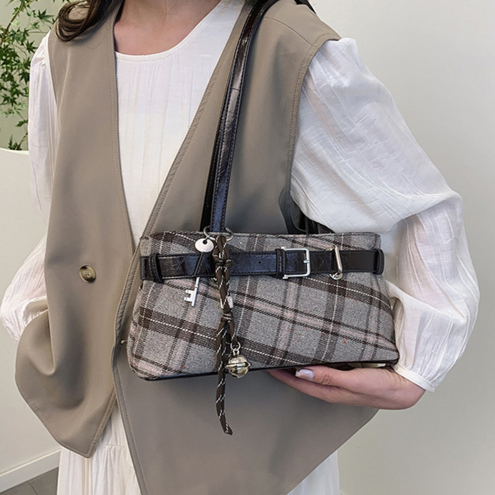 Women's Canvas Plaid Shoulder Handbag