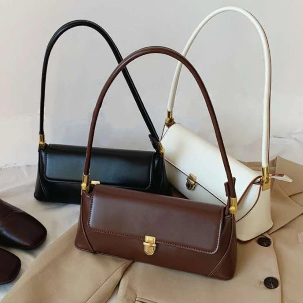 Sleek Flap Baguette Shoulder Bag