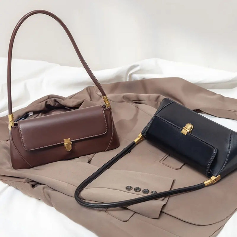 Sleek Flap Baguette Shoulder Bag