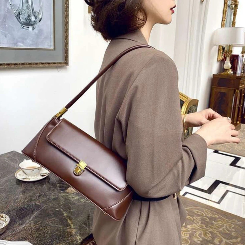 Sleek Flap Baguette Shoulder Bag