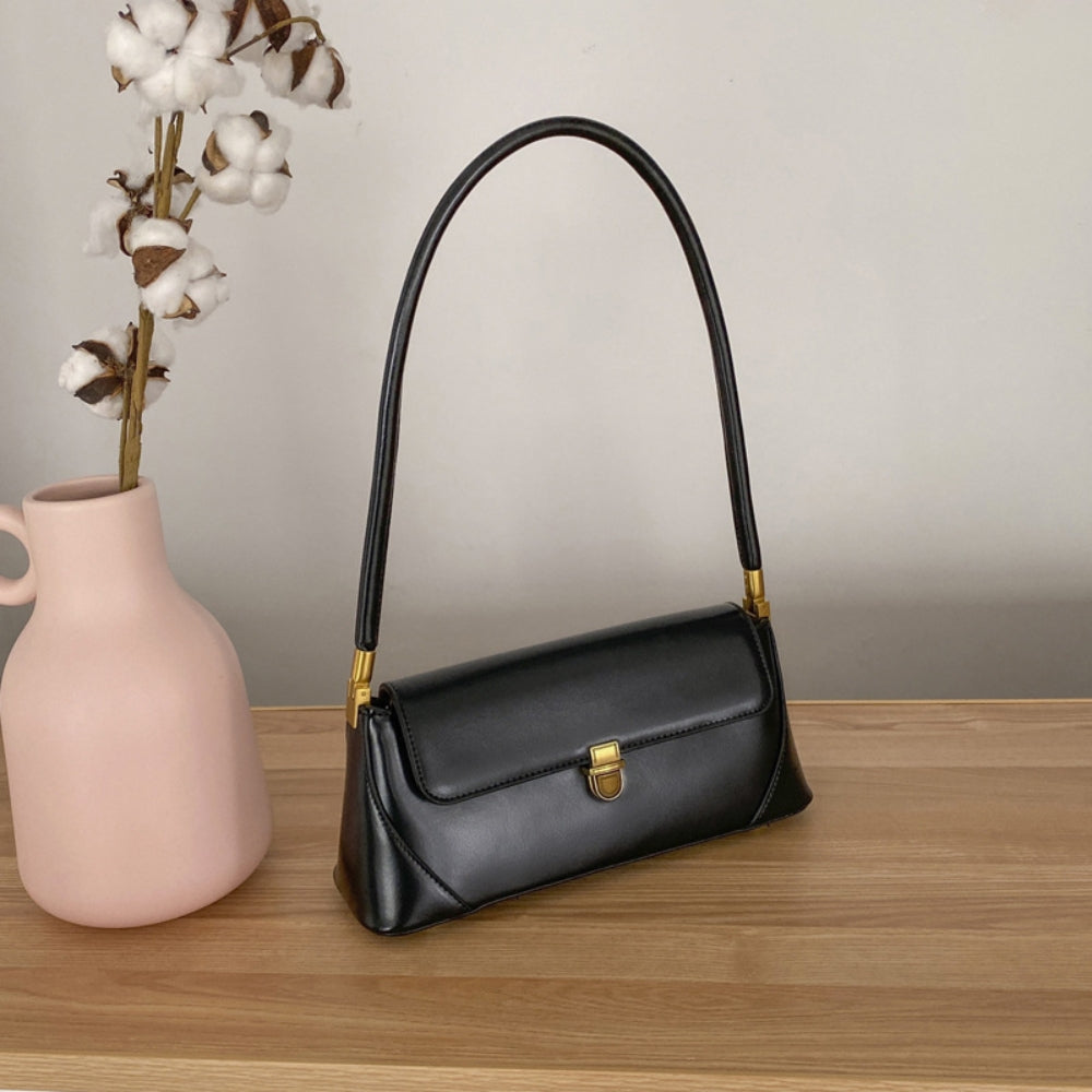Sleek Flap Baguette Shoulder Bag
