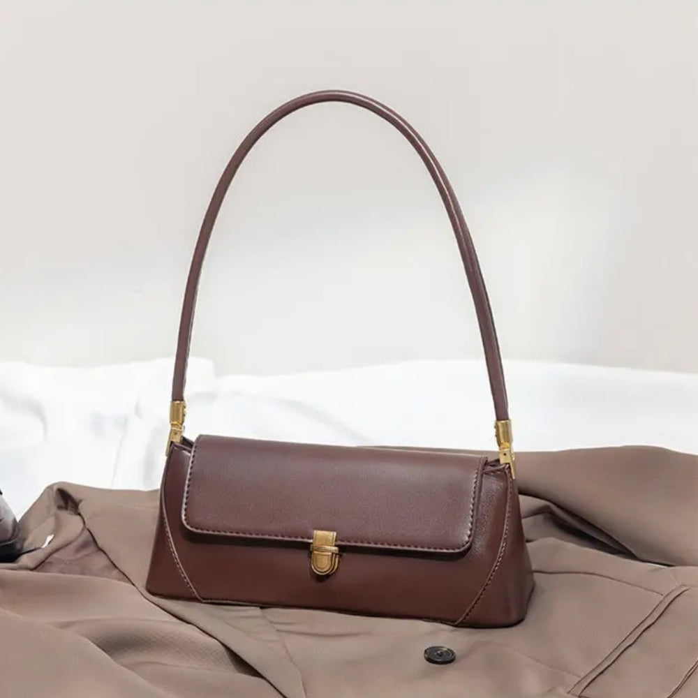 Sleek Flap Baguette Shoulder Bag