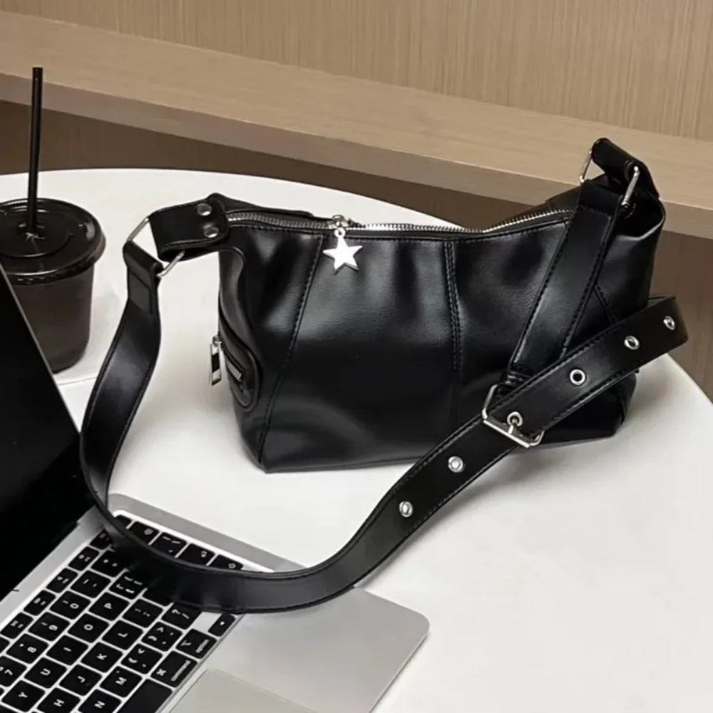 Women’s Punk Black Leather Shoulder Crossbody Bag