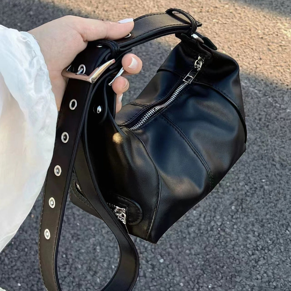 Women’s Punk Black Leather Shoulder Crossbody Bag