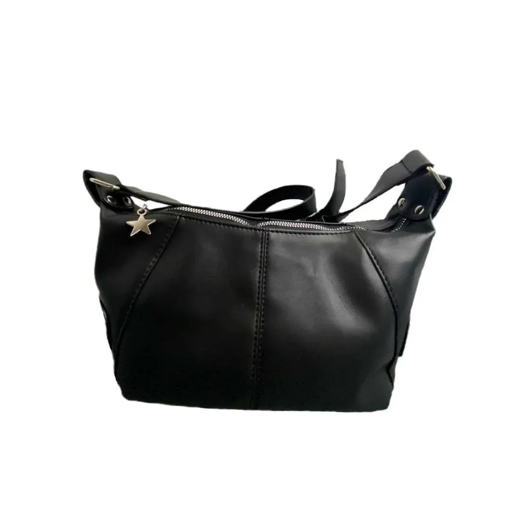 Women’s Punk Black Leather Shoulder Crossbody Bag