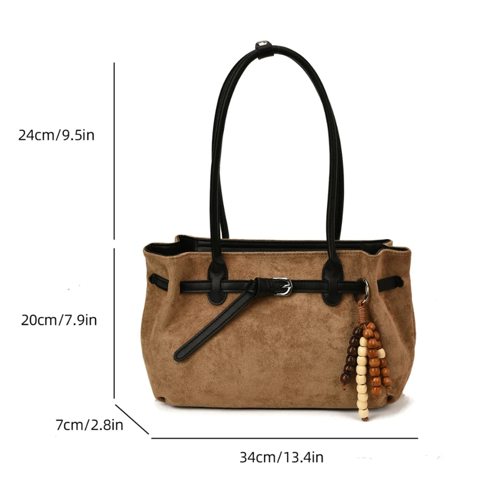 Women’s Stylish Vintage Suede Shoulder Bag with Pendant