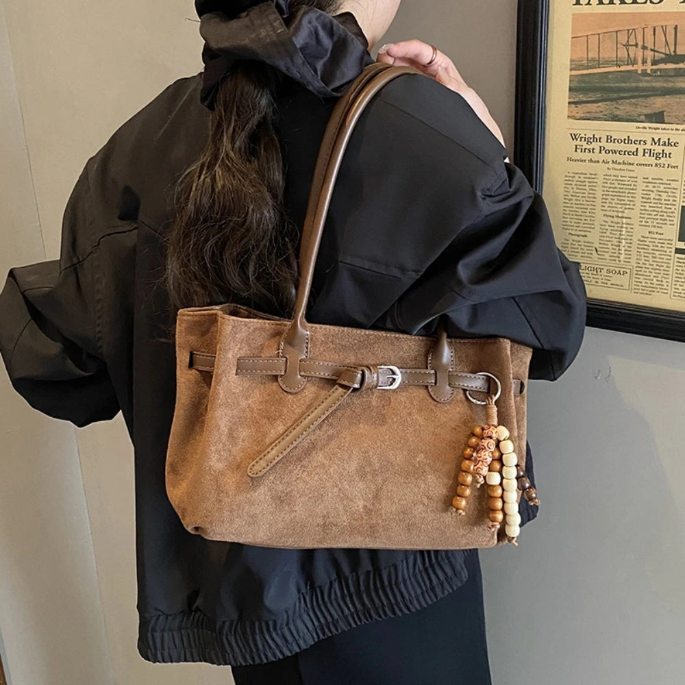 Women’s Stylish Vintage Suede Shoulder Bag with Pendant