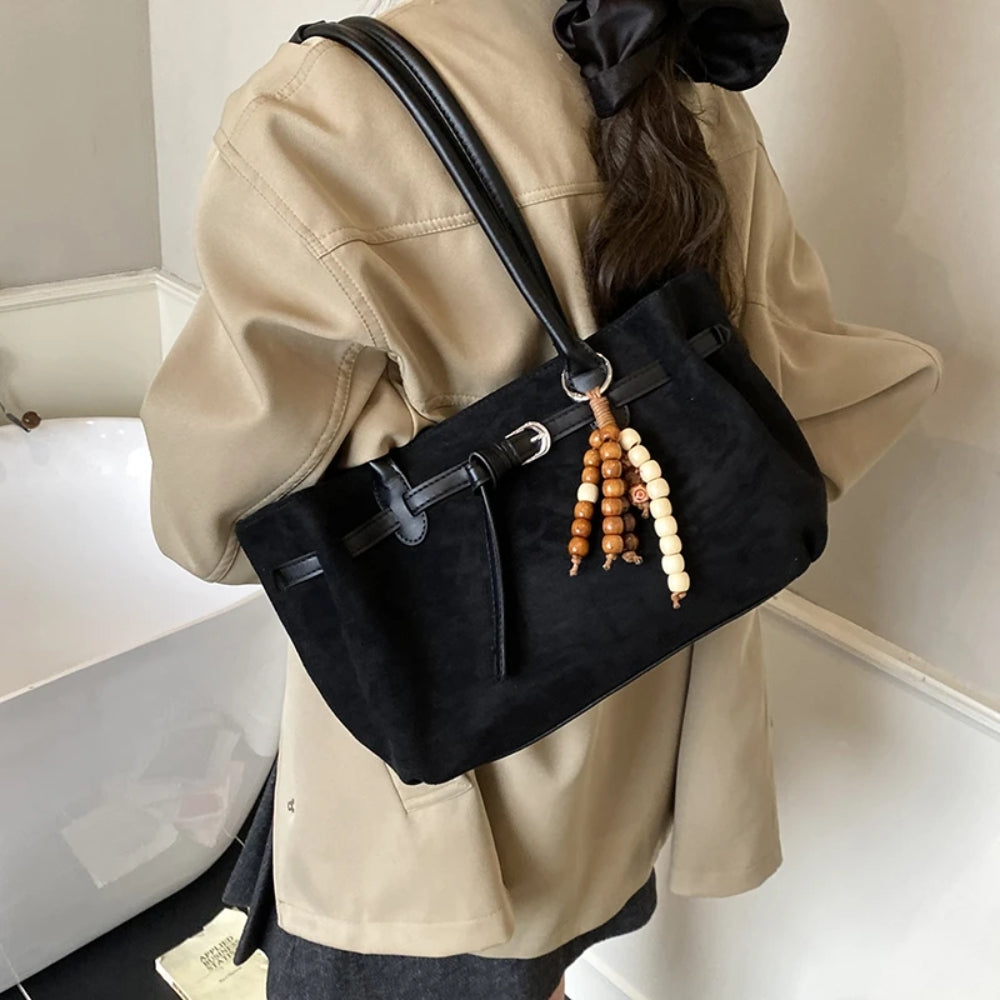 Women’s Stylish Vintage Suede Shoulder Bag with Pendant