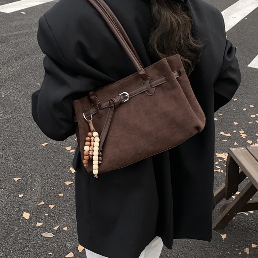 Women’s Stylish Vintage Suede Shoulder Bag with Pendant