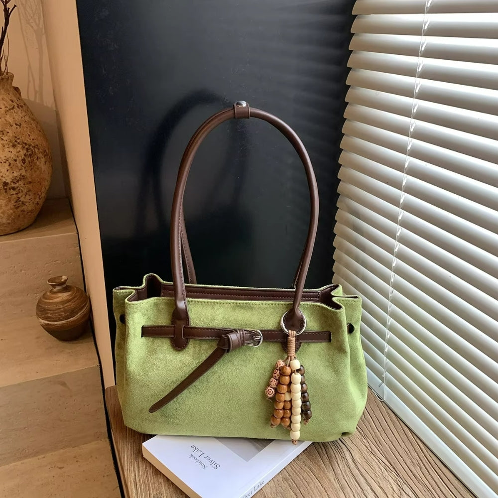 Women’s Stylish Vintage Suede Shoulder Bag with Pendant