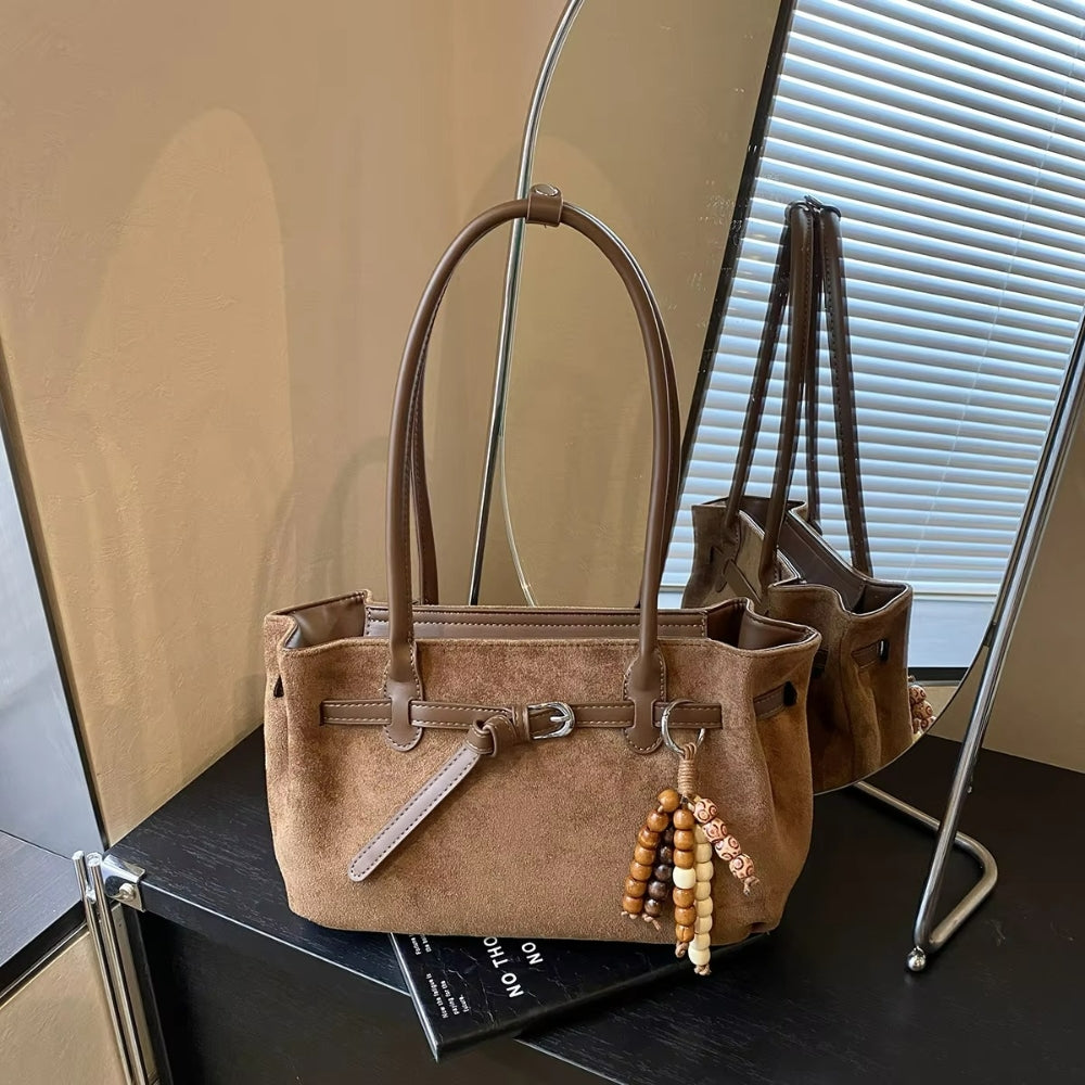Women’s Stylish Vintage Suede Shoulder Bag with Pendant