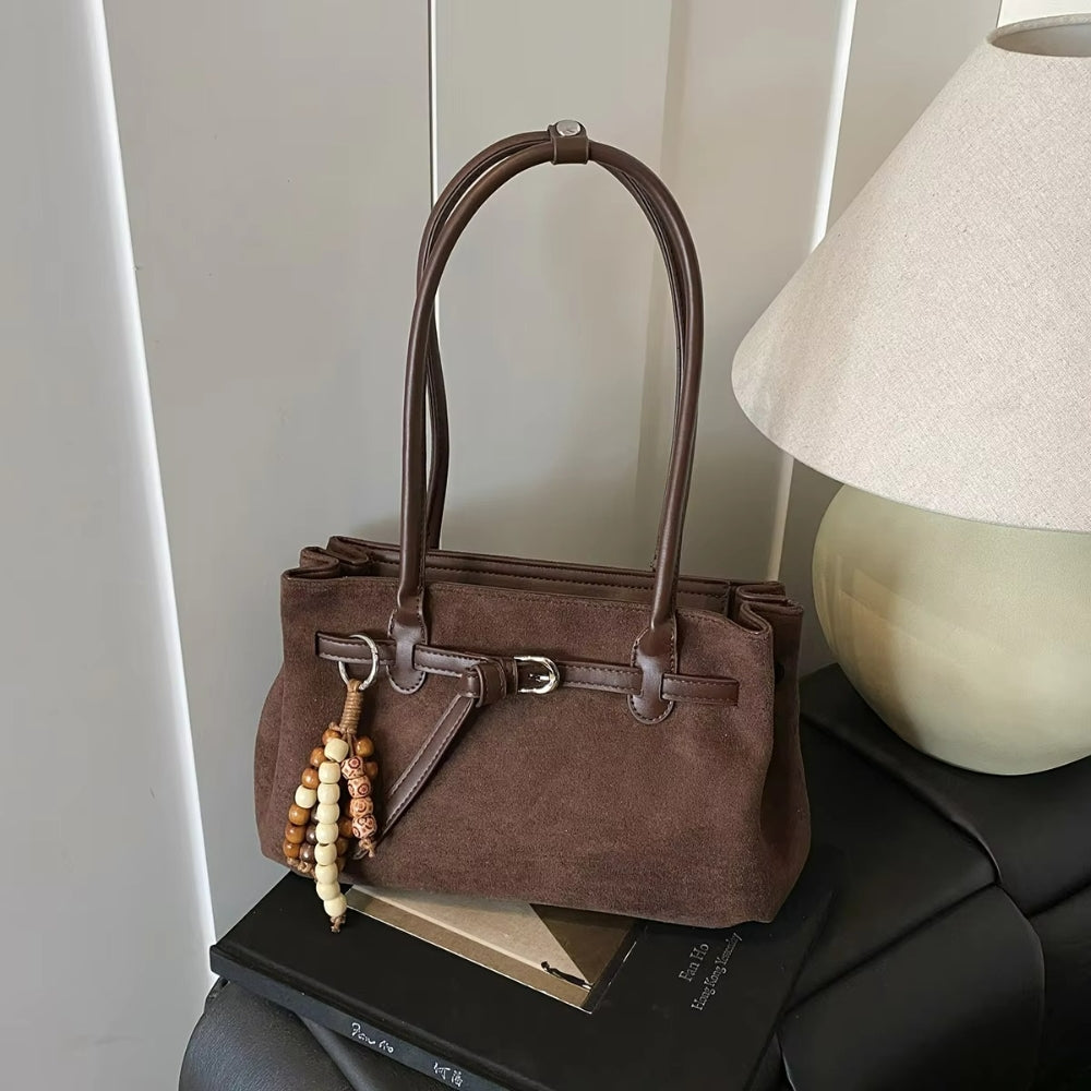 Women’s Stylish Vintage Suede Shoulder Bag with Pendant