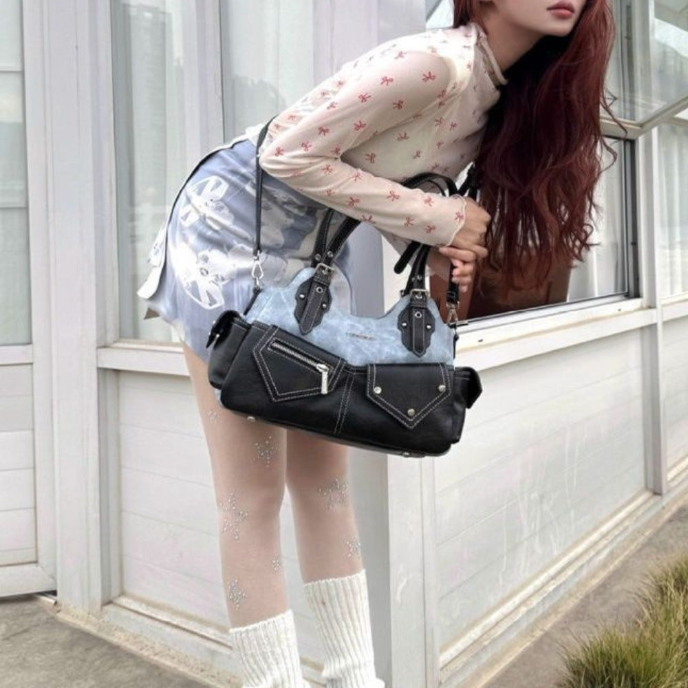 Women’s Denim Patchwork Shoulder Bag